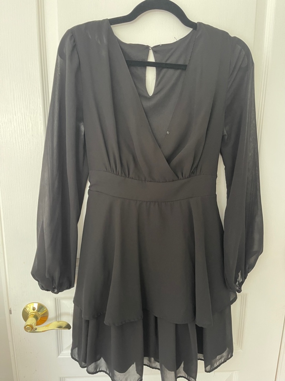 Elegant Black Long-Sleeve Wrap Dress